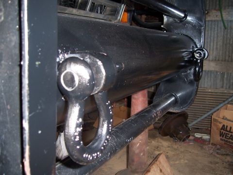 1983 Ford Bronco - Heavy-duty tow shackle and bumper mount assembly, likely for an off-road vehicle.