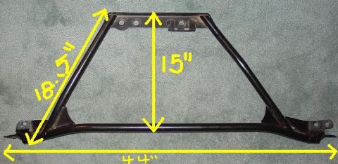 1998 Ford Mustang - Aftermarket strut tower brace with measurements shown.
