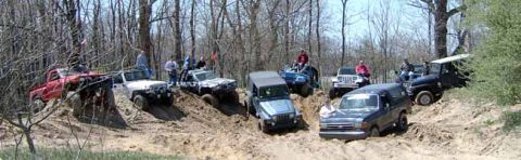 1989 Ford Bronco - Group pic of 4Given4x4 club members. This was a club members only run. Club land, in Stevensville, MI 4/26-27/03