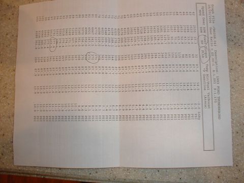 1993 Ford Thunderbird - This document displays dyno test results, including speed, RPM, torque, and horsepower readings.