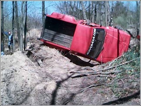 1989 Ford Bronco - This is my VERY first flop over! I was the passanger in this Toyota. It was a blast. I am hooked!