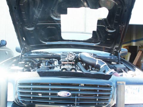 2001 Mercury Grand Marquis - Ford Crown Victoria engine bay a supercharger and cold air intake system.