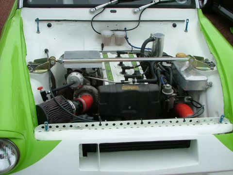 2001 Ford Fiesta - Custom engine bay with turbocharger and aftermarket air intake system.