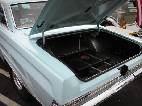 1992 Ford Crown Victoria - Custom fuel tanks and fittings are visible in the trunk of this classic car, which appears to be modified for racing.