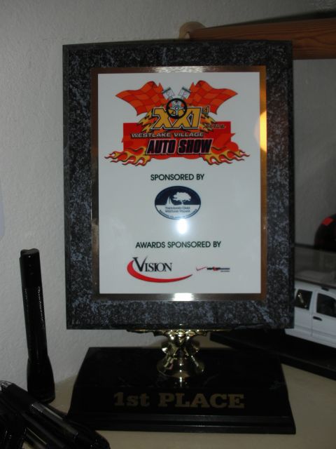 1992 Ford Crown Victoria - A framed award plaque from the Westlake Village Auto Show is displayed, indicating a first-place win.