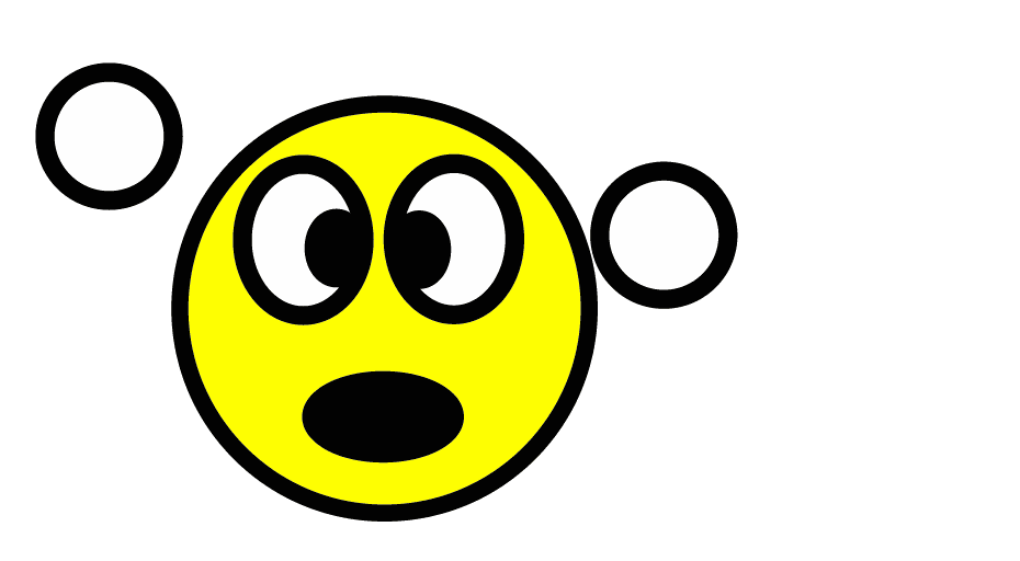 Yellow smiley face with wide eyes and open mouth, looking confused
