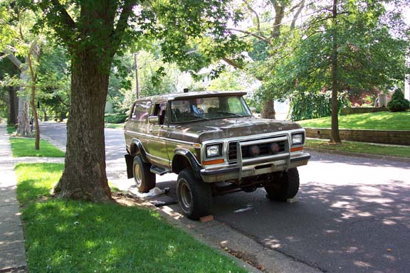 1978 Ford Bronco front end with chrome grille and bumper