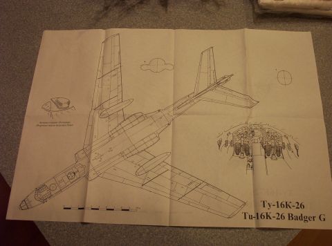 1998 Ford Crown Victoria - Engineering blueprint-style three-view line drawing of a Tupolev Tu-16K-26 Badger G aircraft with detail insets.