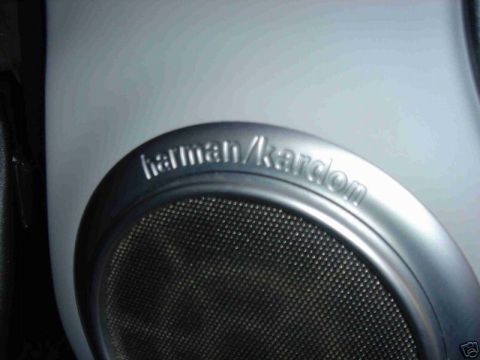 2003 MINI Cooper - Close-up of a Harman Kardon branded speaker grille, likely an interior car component.