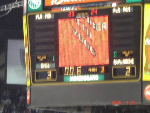 1993 Ford Bronco - A hockey game scoreboard shows the Kings and Avalanche playing, with the score 3-2 and 00.6 seconds left in the period.