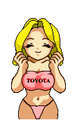 1987 Suzuki Samurai - This image features an anime-style illustration of a young woman wearing a pink bikini top with the TOYOTA logo prominently displayed.