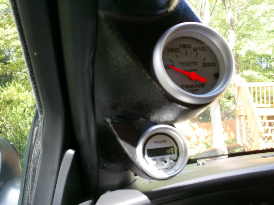 Interior gauges, one labeled TRANS, with a digital display below