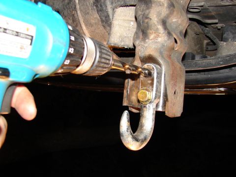 1996 Ford Bronco - Drilling into a bracket to install or modify a tow hook.