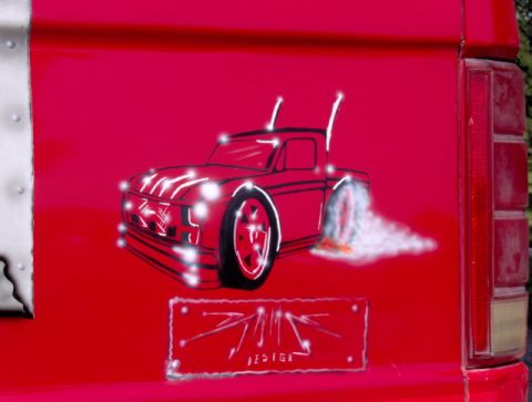 1986 Ford F-150 - some pinstripping/airbrushing i did on the tail gate