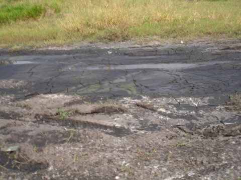 1989 Ford Bronco - The ground is covered in mud and shows signs of recent vehicle activity with visible tire tracks.