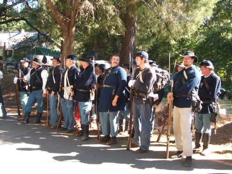 1966 Ford Ranchero - A group of men dressed as Civil War soldiers stand in formation outdoors.