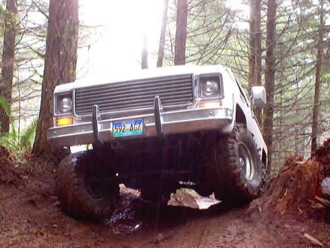 1976 Ford F-100 - This pickup truck, likely from the early to mid-1970s, navigates a challenging off-road course.
