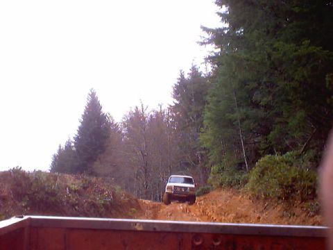 1976 Ford F-100 - A 1976 Ford F-100 navigates a muddy, wooded trail.