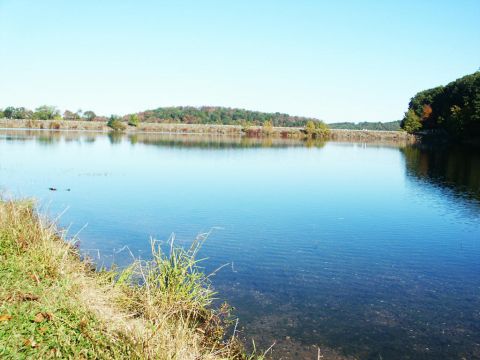 2001 Mercury Grand Marquis - A calm lake reflects the trees and sky on a clear day.