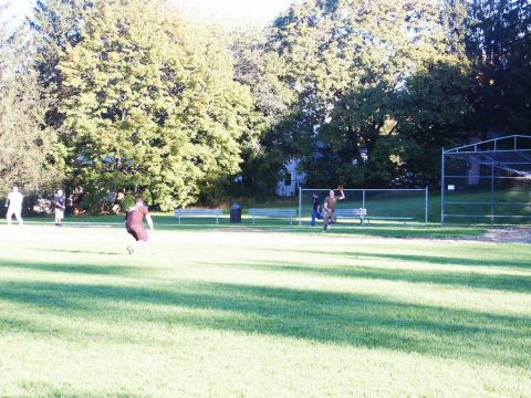 2001 Mercury Grand Marquis - A sunny day at the park as individuals engage in a game of baseball, with a baseball diamond visible.