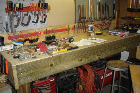1994 Ford Probe - New bench built with 2x10's & 2x8's Under 3/4" plywood top are 2x8's that make up bench top, while 4x6's are used for legs
