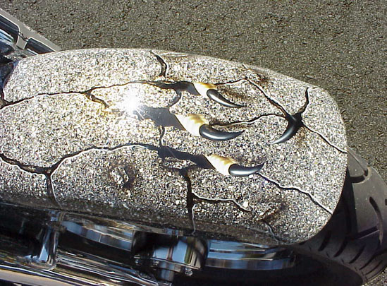 Motorcycle fender with cracked-stone and eagle talon custom paint