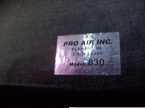 1988 Ford C-350 (Centurion Conversions) - Label for Pro Air Inc. model 830, with Elkhart, Indiana address and phone number.