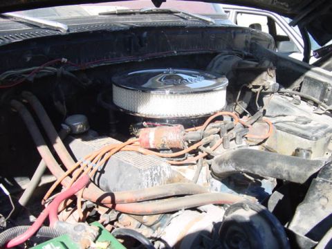 1979 Ford Bronco - Close-up view of an engine bay a chrome air cleaner and visible spark plug wires.