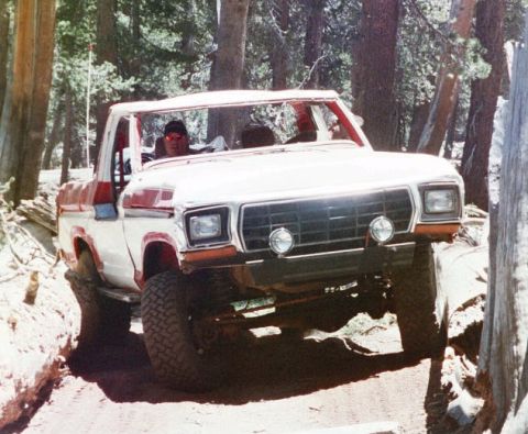 1994 Ford Bronco - This 1978 Ford Bronco navigates a challenging dirt trail surrounded by trees.