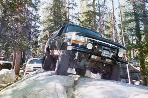 1994 Ford Bronco - may not look it, but this was pretty off camber and you could not see where the trail goes at all.