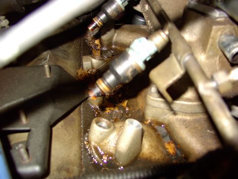 1988 Ford C-350 (Centurion Conversions) - Engine fuel injectors appear dirty and possibly leaking oil or fuel.