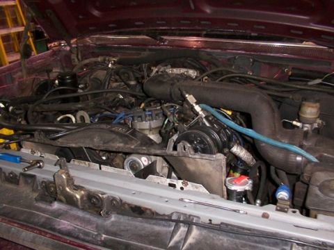 1988 Ford C-350 (Centurion Conversions) - The engine bay of a 1988 Ford C-350 (Centurion Conversions) is shown with various components visible.