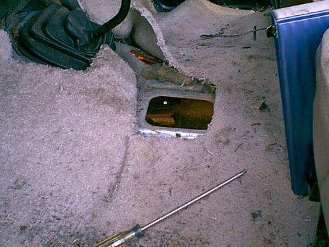 1983 Ford Bronco - After the body lift i eather had to cut the floor of redisign the shifter. i did not like the location so i moved the shifter some.