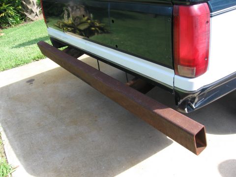 1974 Ford F-100 - A custom square tube rear bumper is attached to the back of a pickup truck.