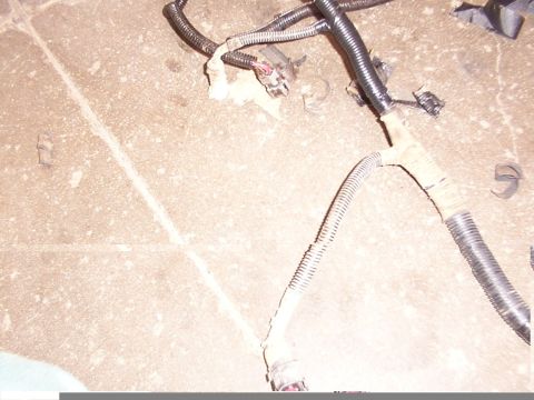 1988 Ford C-350 (Centurion Conversions) - Engine wiring harness components laid out on a concrete surface.