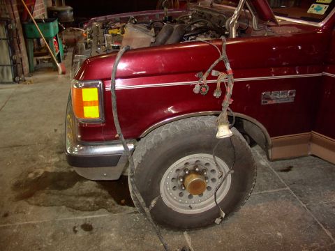 1988 Ford C-350 (Centurion Conversions) - Wiring harness disconnected in the engine compartment of a 1988 Ford C-350 (Centurion Conversions).