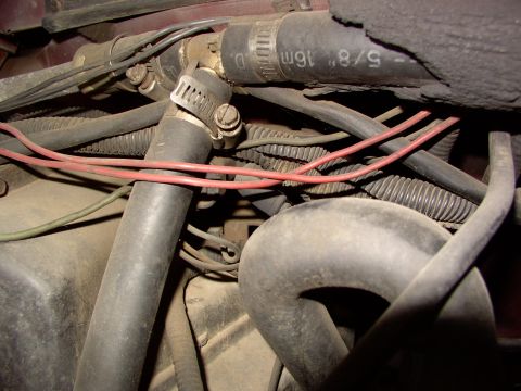 1988 Ford C-350 (Centurion Conversions) - Engine bay hoses and wiring are visible, with text indicating hose size and material.