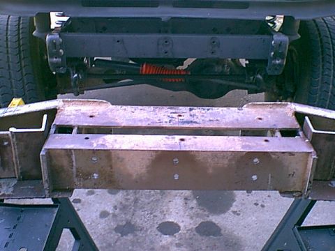 1983 Ford Bronco - here it is with the rear holes drilled. There are 10 1/2" bolts going to the frame now where there were 2 before.