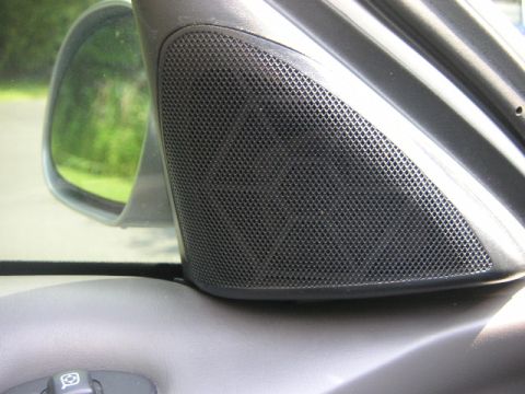 1999 Ford Taurus - Close-up of a car's interior door panel, showing a speaker grille and the side mirror.