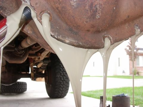 1987 Ford Bronco - broken inner shaft + water crossing = muddy gear oil.