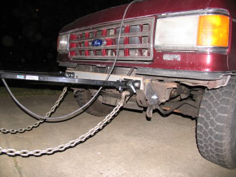 1988 Ford C-350 (Centurion Conversions) - Front view of a Ford truck, likely from the late 1980s, prepared for towing.