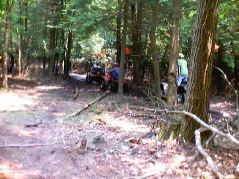 2001 Ford Escape - Several ATVs are parked on a dirt trail surrounded by trees.