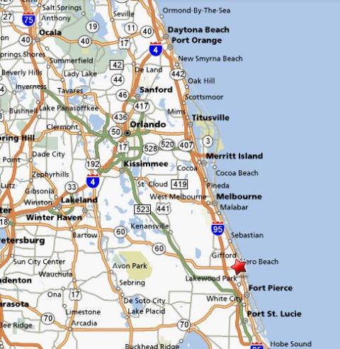 1974 Ford F-100 - A map of Florida displays major cities, highways, and a marked location near Fort Pierce.
