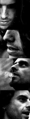 1991 Ford Bronco - A collage of four black and white portraits captures a man in various close-up views, with one showing him exhaling smoke.