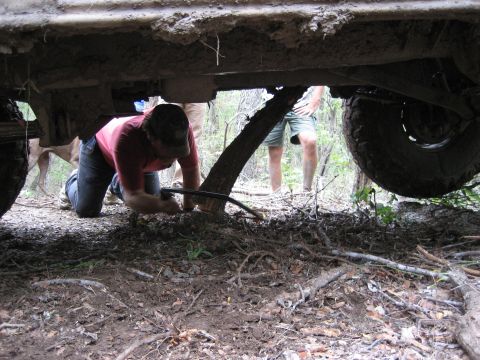 1986 Ford Bronco - hacking the tree under Franks bronco down