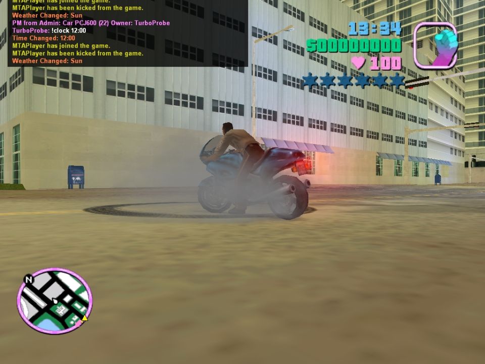 Motorcycle doing a burnout, side view. Game graphics