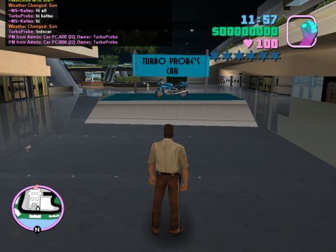 1990 Ford Probe - A motorcycle is displayed under a sign that reads "TURBO PROBE'S CAR" within a virtual environment.
