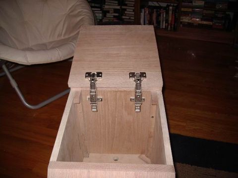 1985 Ford Bronco - Unfinished wooden center console with hinges, ready for installation.