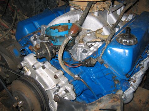 1992 Ford Mustang - Close-up view of an engine compartment, showing various engine components.