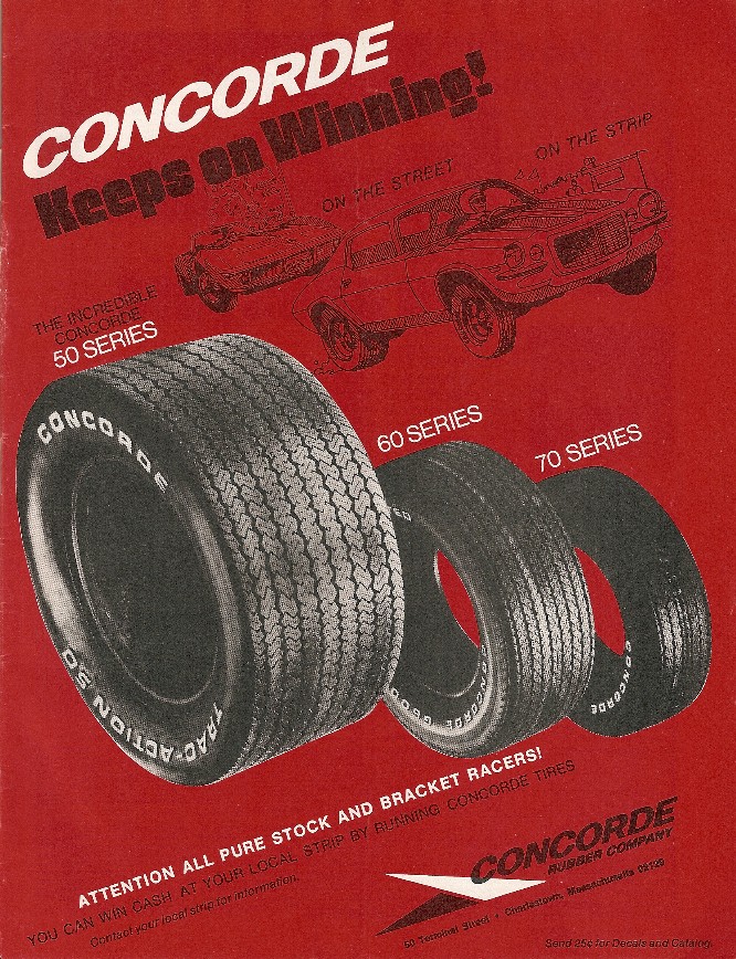 Concorde Rubber Company tire ad "Keeps on Winning!" showing 50, 60 and 70 Series tires